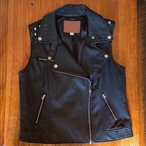 Black leather biker vest